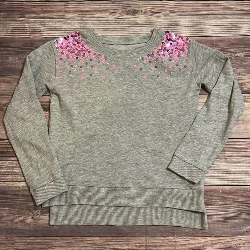 Justice Girls Size 10 Gray Pink Sequin Sweatshirt Sparkly Pullover Top